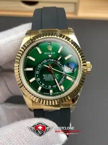 Reloj Rolex Sky Dweller esfera verde brazalete de caucho Ref 336238 0004 Super Clone (3)