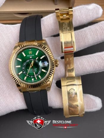 Rolex Sky Dweller Green Dial Rubber Bracelet Ref 336238 0004 Super Clone Watch (7)