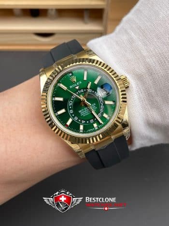 Rolex Sky Dweller Green Dial Rubber Bracelet Ref 336238 0004 Super Clone Watch (9)