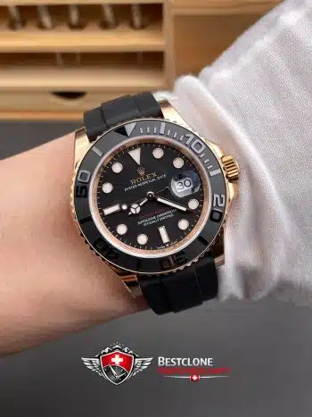 Rolex Yacht Master 18k Rose Gold Super Clone Swiss Replica Watch OysterFlex Rubber Strap Ref 126655 3235 Swiss Movement (1)