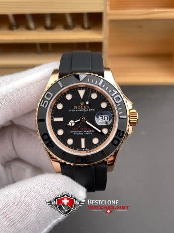Rolex Yacht Master 18k Rose Gold Super Clone Swiss Replica Watch OysterFlex Rubber Strap Ref 126655 3235 Swiss Movement (2)