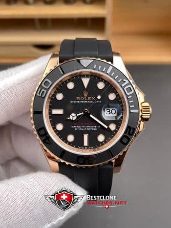 Rolex Yacht Master 18k Rose Gold Super Clone Swiss Replica Watch OysterFlex Rubber Strap Ref 126655 3235 Swiss Movement (4)