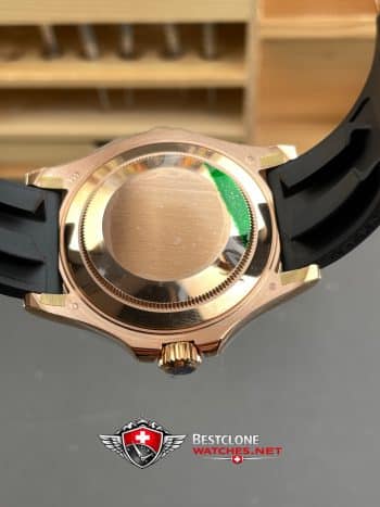 Rolex Yacht Master 18k Rose Gold Super Clone Swiss Replica Watch OysterFlex Rubber Strap Ref 126655 3235 Swiss Movement (6)
