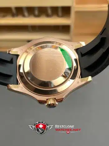 Rolex Yacht Master 18k Rose Gold Super Clone Swiss Replica Watch OysterFlex Rubber Strap Ref 126655 3235 Swiss Movement (6)