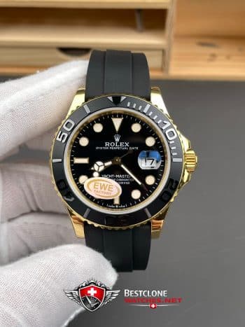 Rolex Yacht Master 18k Yellow Gold Super CloneSwiss Replica Watch OysterFlex Rubber Strap Ref 226658 3235 Swiss Movement (2)