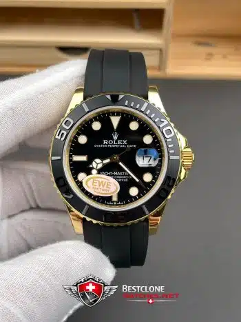 Rolex Yacht Master 18k Oro Amarillo Super CloneSwiss Reloj Replica OysterFlex Correa de caucho Ref 226658 3235 Movimiento Suizo (2)