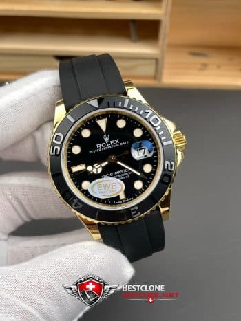 Rolex Yacht Master 18k Yellow Gold Super CloneSwiss Replica Watch OysterFlex Rubber Strap Ref 226658 3235 Swiss Movement (3)
