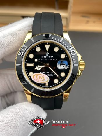 Rolex Yacht Master 18k Yellow Gold Super CloneSwiss Replica Watch OysterFlex Rubber Strap Ref 226658 3235 Swiss Movement (4)
