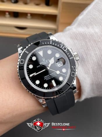 Rolex Yacht Master White Gold Super Clone SwissReplica Watch OysterFlex Rubber Strap Ref 226659 3235 Swiss Movement (1)