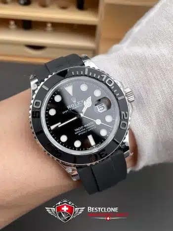 Rolex Yacht Master White Gold Super Clone SwissReplica Watch OysterFlex Rubber Strap Ref 226659 3235 Swiss Movement (1)