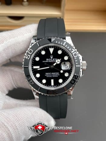 Rolex Yacht Master White Gold Super Clone SwissReplica Watch OysterFlex Rubber Strap Ref 226659 3235 Swiss Movement (2)