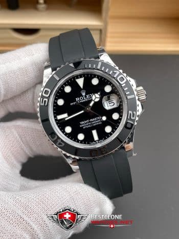 Rolex Yacht Master White Gold Super Clone SwissReplica Watch OysterFlex Rubber Strap Ref 226659 3235 Swiss Movement (3)