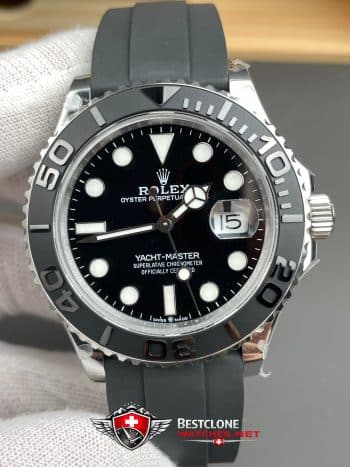 Rolex Yacht Master White Gold Super Clone SwissReplica Watch OysterFlex Rubber Strap Ref 226659 3235 Swiss Movement (4)