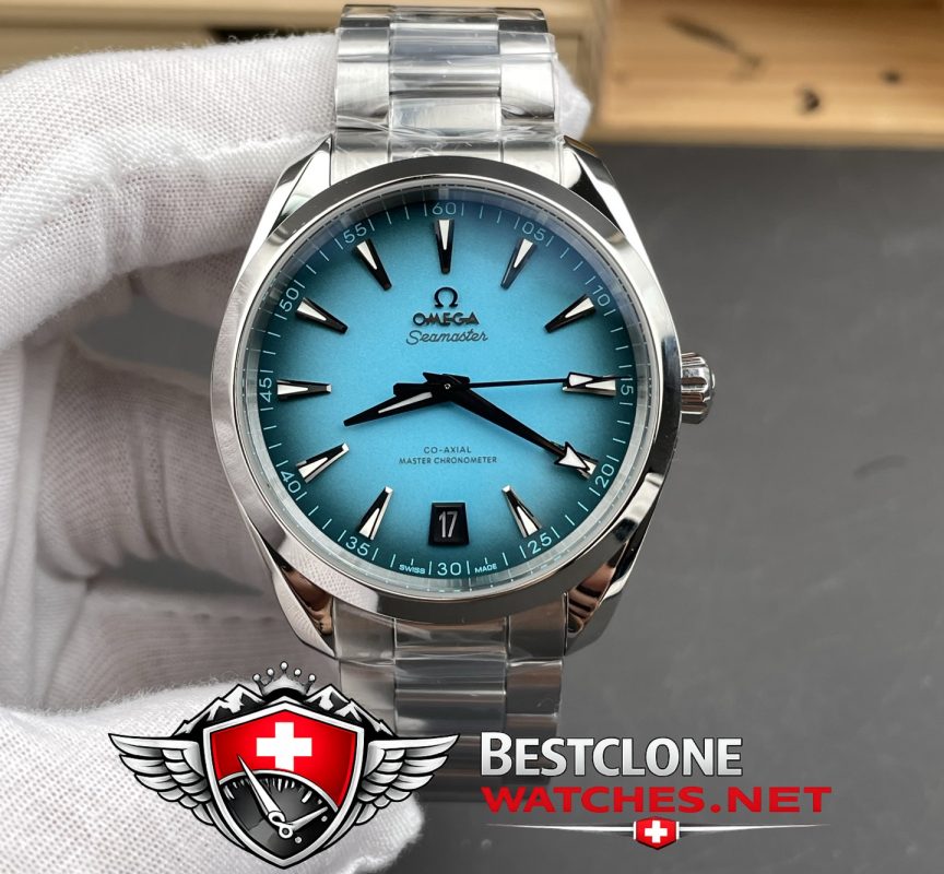 VS Omega Seamaster Turquoise Dial Front View (Full Watch Display)
