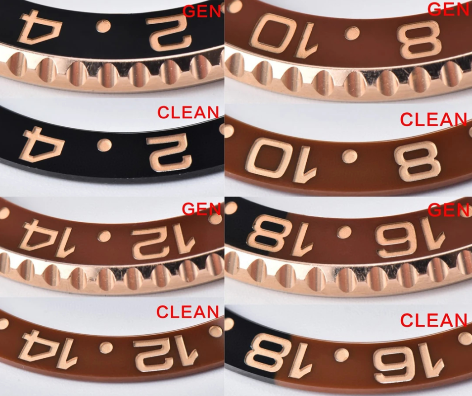 clean factory vs gen rolex gmt master ii 126711 root beer bezel color font comparison
