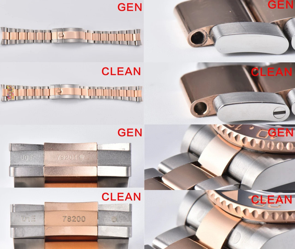 clean factory vs gen rolex gmt master ii 126711 root beer bracelet clasp end link comparison
