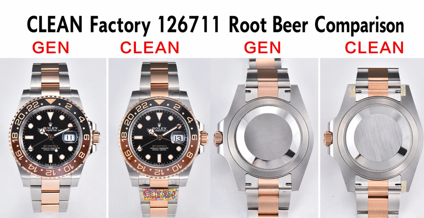 clean factory vs gen rolex gmt master ii 126711 root beer comparison