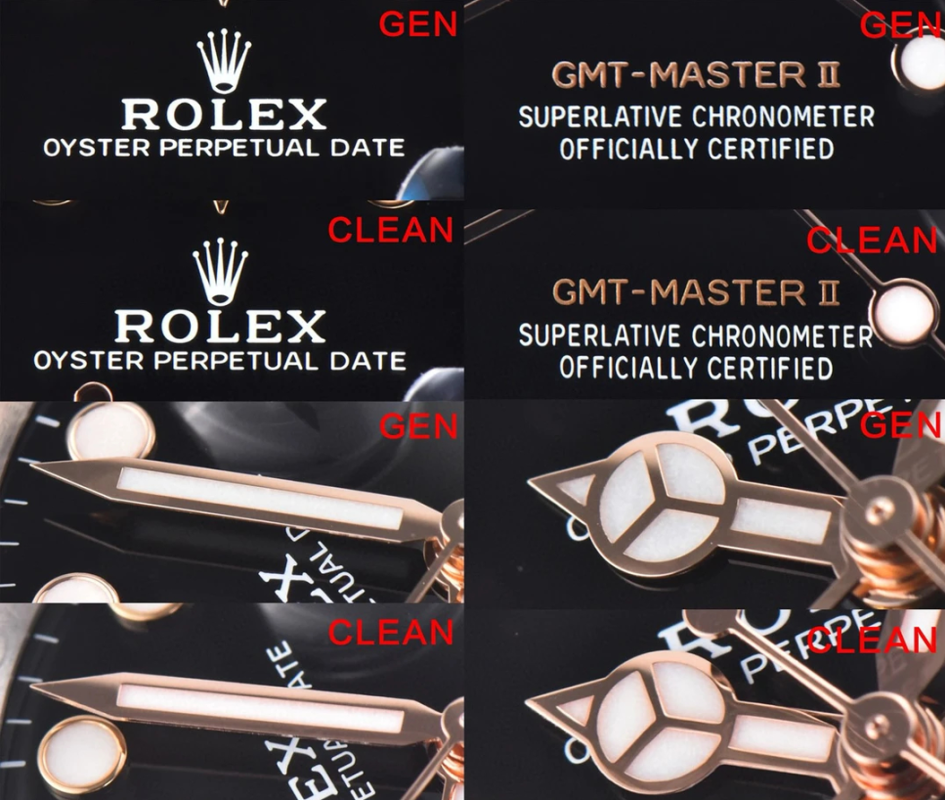 clean factory vs gen rolex gmt master ii 126711 root beer dial print hand comparison