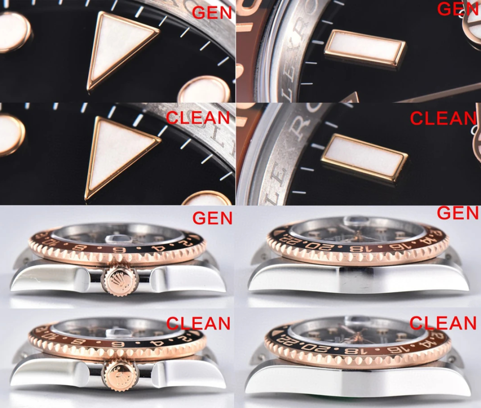 clean factory vs gen rolex gmt master ii 126711 root beer hour marker case profile comparison