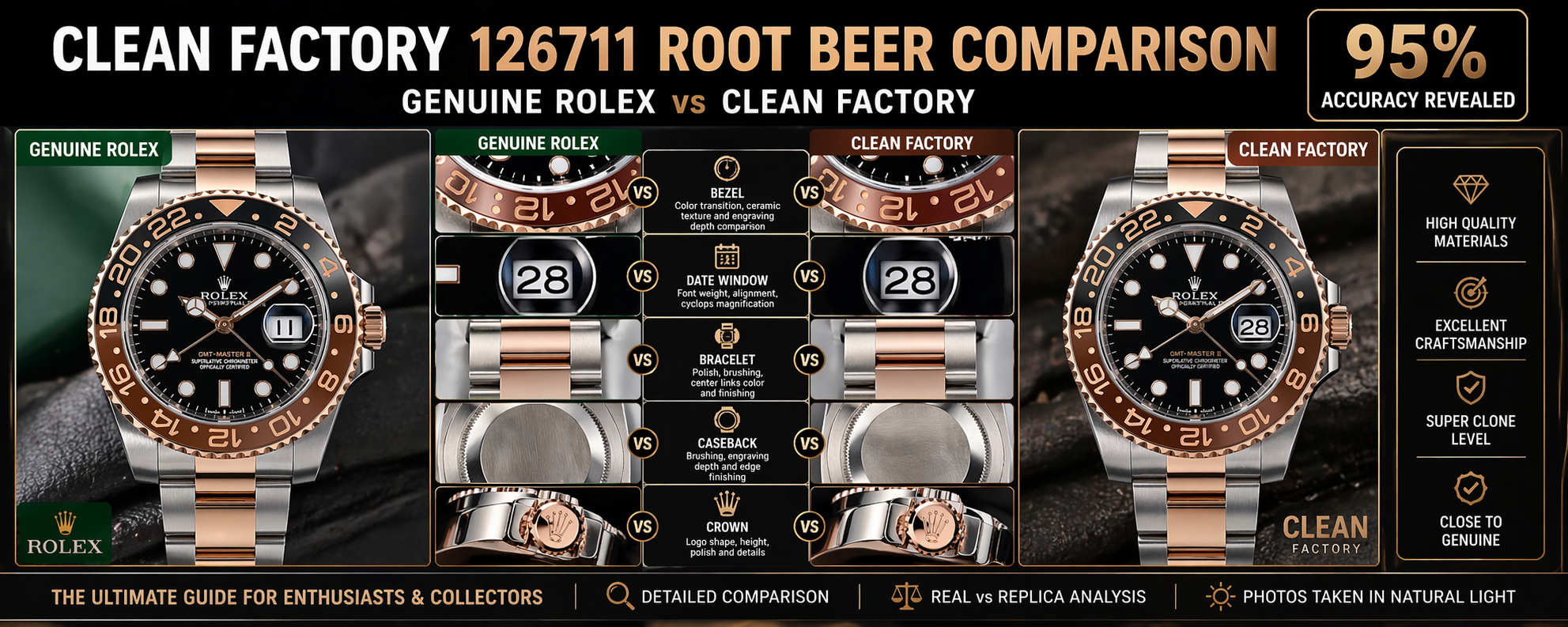 Clean Factory vs Genuine Rolex 126711 Root Beer Comparison