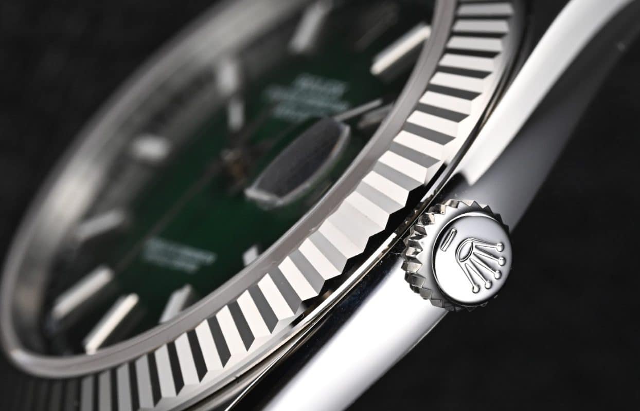 rolex datejust 126334 replica crown fluted bezel closeup