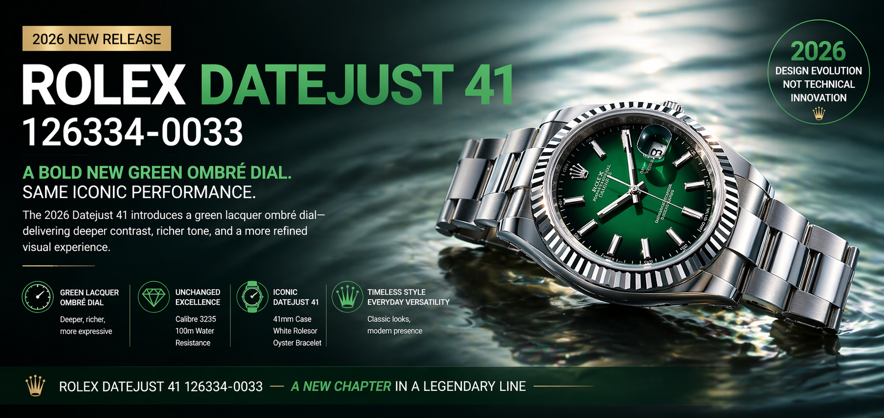 rolex datejust 41 126334 0033 super clone green ombre dial banner