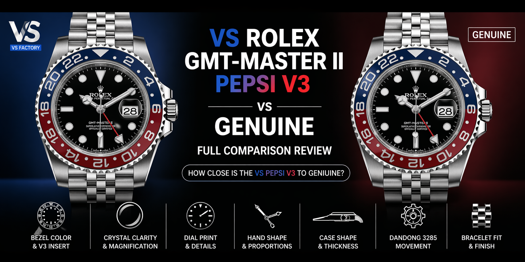 How Close Is the VS Rolex GMT-Master II Pepsi V3 to Genuine?