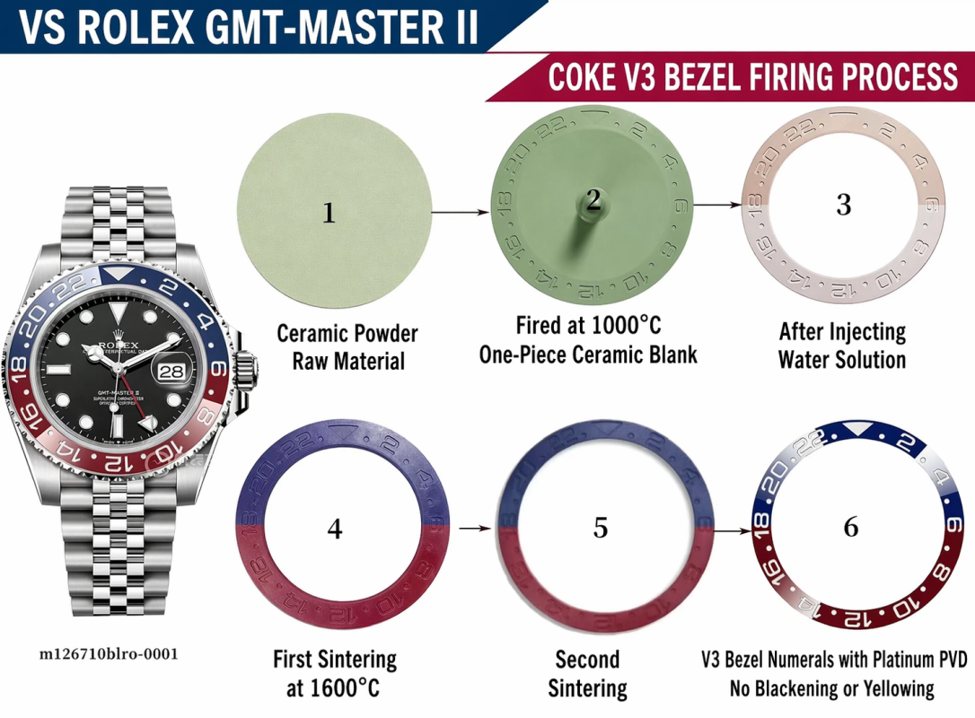 vs rolex gmt master ii coke v3 bezel firing process