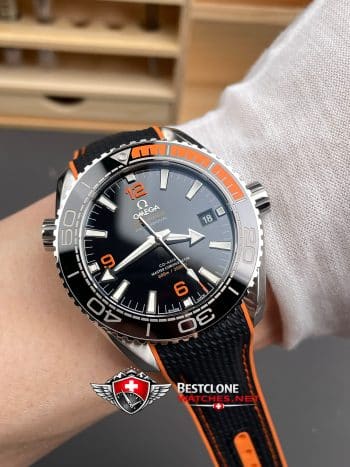 Omega Seamaster Planet Ocean 600M 215.32.44.21.01.001 Super Clon Reloj - Esfera Negro Bisel Naranja Replica (9)