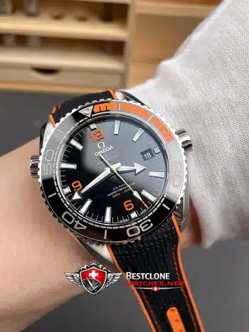 Omega Seamaster Planet Ocean 600M 215.32.44.21.01.001 Super Clon Reloj - Esfera Negro Bisel Naranja Replica (9)