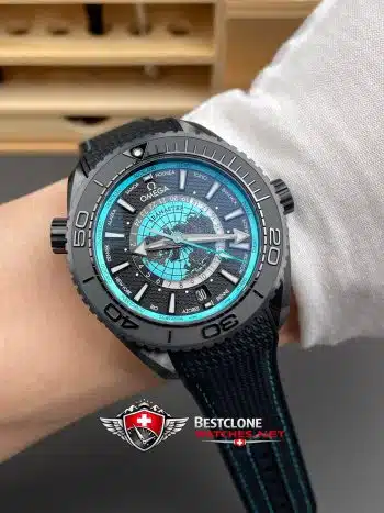 Omega Seamaster Worldtimer 215.92.46.22.01.006 Super Clon Reloj - Esfera Turquesa Titanio 11 Replica (9)