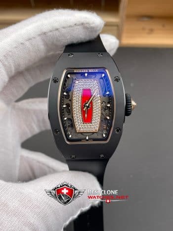 Richard Mille RM07 01 Cerámica Negro Super Clon Reloj - Diamond Red Lips Dial CRMA2 11 Ladies Replica (1)