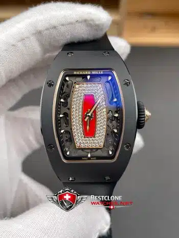 Richard Mille RM07 01 Black Ceramic Super Clone Watch – Diamond Red Lips Dial CRMA2 11 Ladies Replica (3)