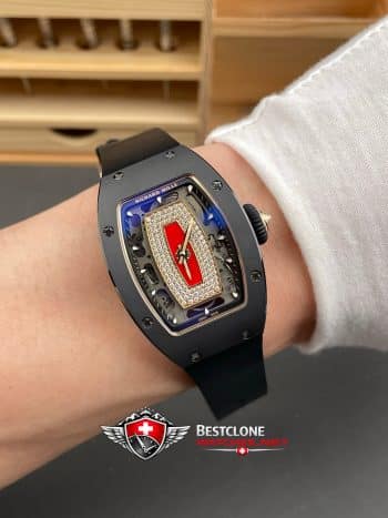 Richard Mille RM07 01 Cerámica Negro Super Clon Reloj - Diamond Labios Rojos Dial CRMA2 11 Ladies Replica (9)