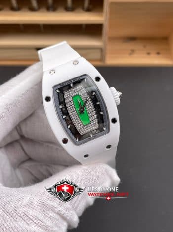 Richard Mille RM07 01 White Ceramic Super Clone Watch – Diamond Dial Green Lips 11 Ladies Replica (2)