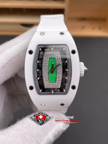 Richard Mille RM07 01 White Ceramic Super Clone Watch – Diamond Dial Green Lips 11 Ladies Replica (3)