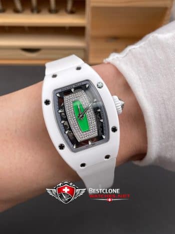 Richard Mille RM07 01 Cerámica Blanca Super Clon Reloj - Diamond Dial Labios Verdes 11 Ladies Replica (9)