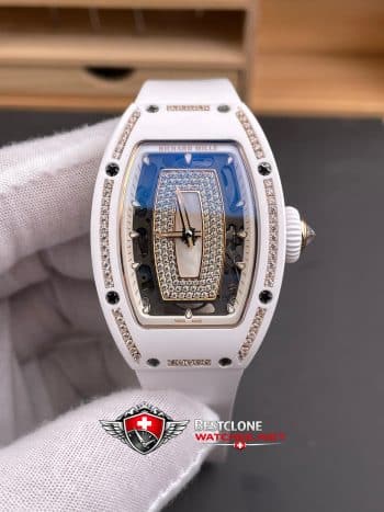 Richard Mille RM07 01 White Ceramic Super Clone Watch – Mother of Pearl Diamond Dial CRMA2 Ladies Replica (3)