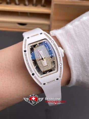 Richard Mille RM07 01 White Ceramic Super Clone Watch – Mother of Pearl Diamond Dial CRMA2 Ladies Replica (9)