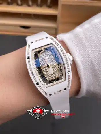 Richard Mille RM07 01 White Ceramic Super Clone Watch – Mother of Pearl Diamond Dial CRMA2 Ladies Replica (9)