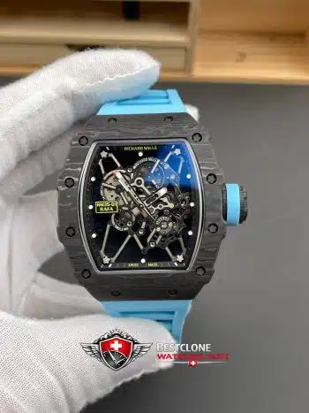 Richard Mille RM35 01 RAFA Super Clon Reloj - NTPT Carbono Azul Correa RMUL3 Esqueleto 11 Replica (1)