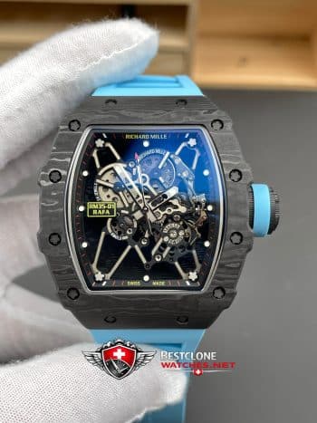 Richard Mille RM35 01 RAFA Super Clone Watch – NTPT Carbon Blue Strap RMUL3 Skeleton 11 Replica (3)