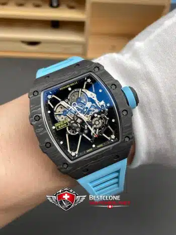 Richard Mille RM35 01 RAFA Super Clon Reloj - NTPT Carbono Azul Correa RMUL3 Esqueleto 11 Replica (9)