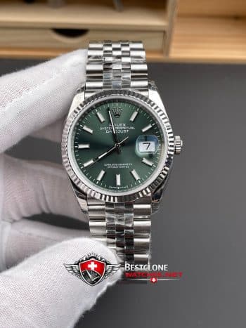 Rolex Datejust 36 Mint Green Dial Super Clone Watch 126234 Jubilee Fluted Bezel (1)