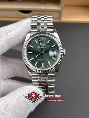 Rolex Datejust 36 Mint Green Dial Super Clone Watch 126234 Jubilee Fluted Bezel (1)