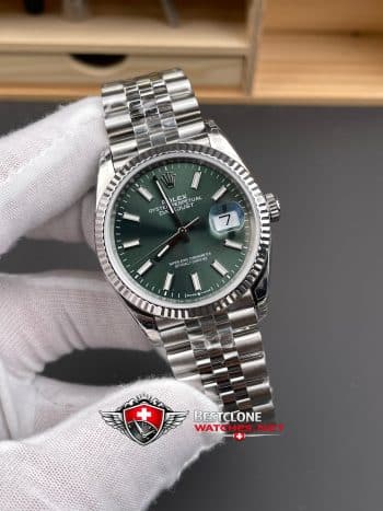 Rolex Datejust 36 Mint Green Dial Super Clone Watch 126234 Jubilee Fluted Bezel (2)