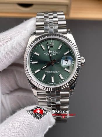 Rolex Datejust 36 Mint Green Dial Super Clone Watch 126234 Jubilee Fluted Bezel (3)
