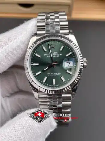 Rolex Datejust 36 Mint Green Dial Super Clone Watch 126234 Jubilee Fluted Bezel (3)