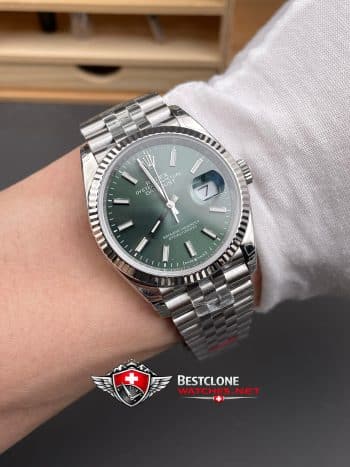 Rolex Datejust 36 Mint Green Dial Super Clone Watch 126234 Jubilee Fluted Bezel (9)