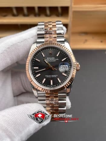 Reloj Rolex Datejust 36mm Everose Gold Grey Dial Super Clone Ref M126231 0013 (1)